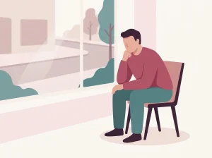 Pencere kenarında düşünceli bir erkek