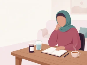 Kenara itilmiş bir ilaç kutusu ve not defteri