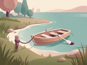 Göl kıyısında bağlı bir sandal